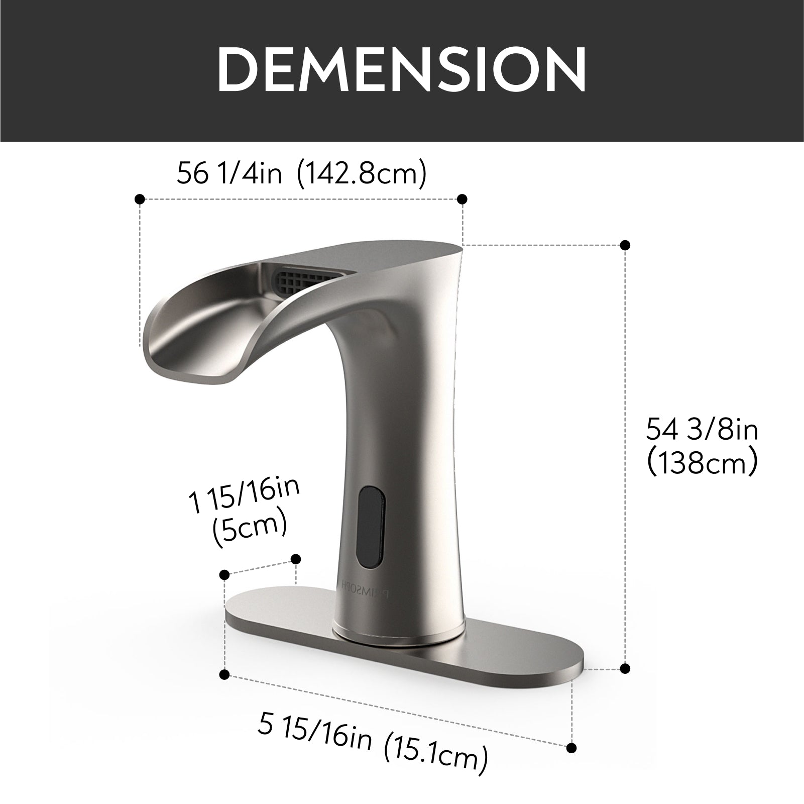 PRIMSOPH Waterfall Touchless Faucet with Temperature Mixer and Battery & Plug-In Power, Brushed Nickel