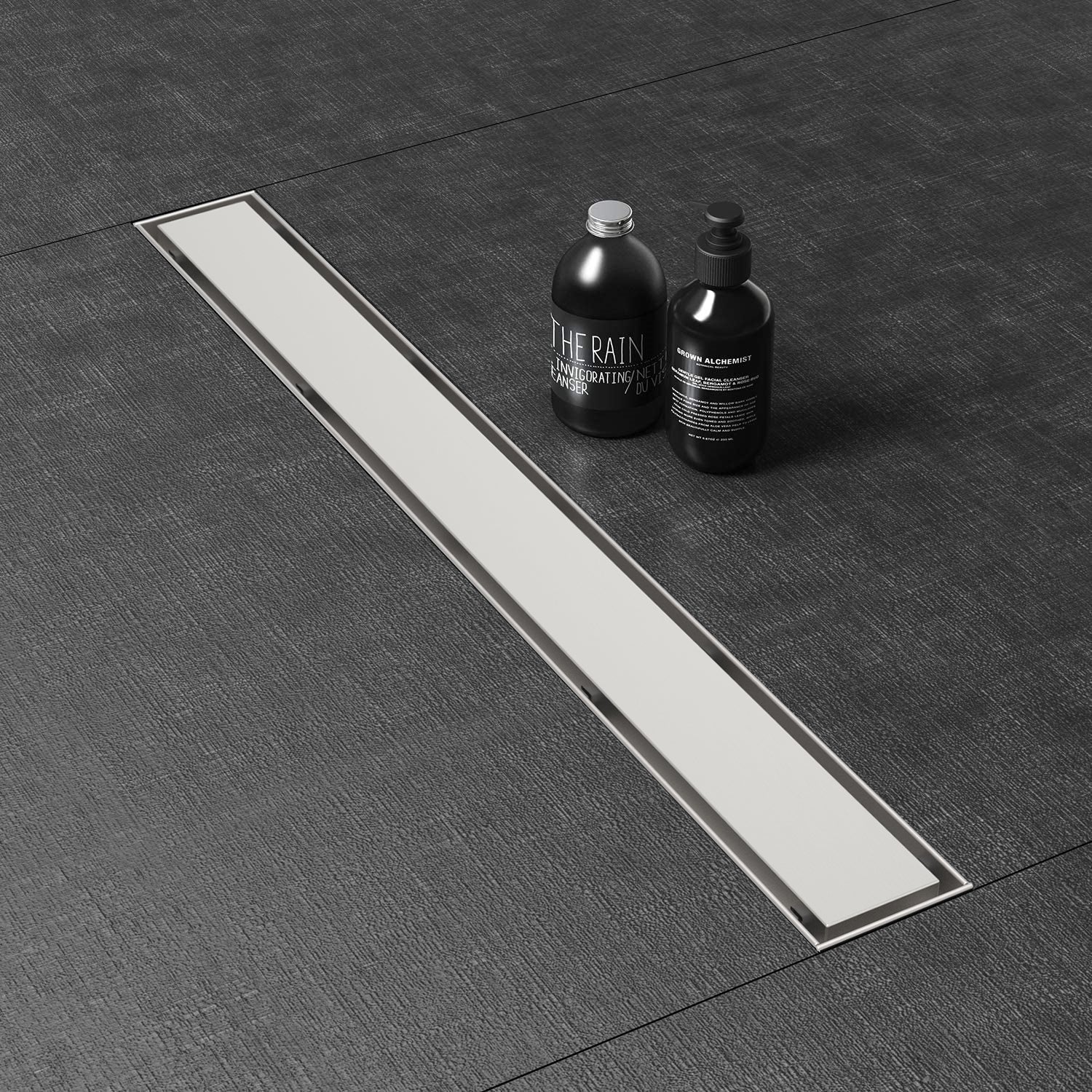 WEBANG 48 Inch Reversible 2-in-1 Linear Shower Drain With Accessories, Brushed Stainless Steel