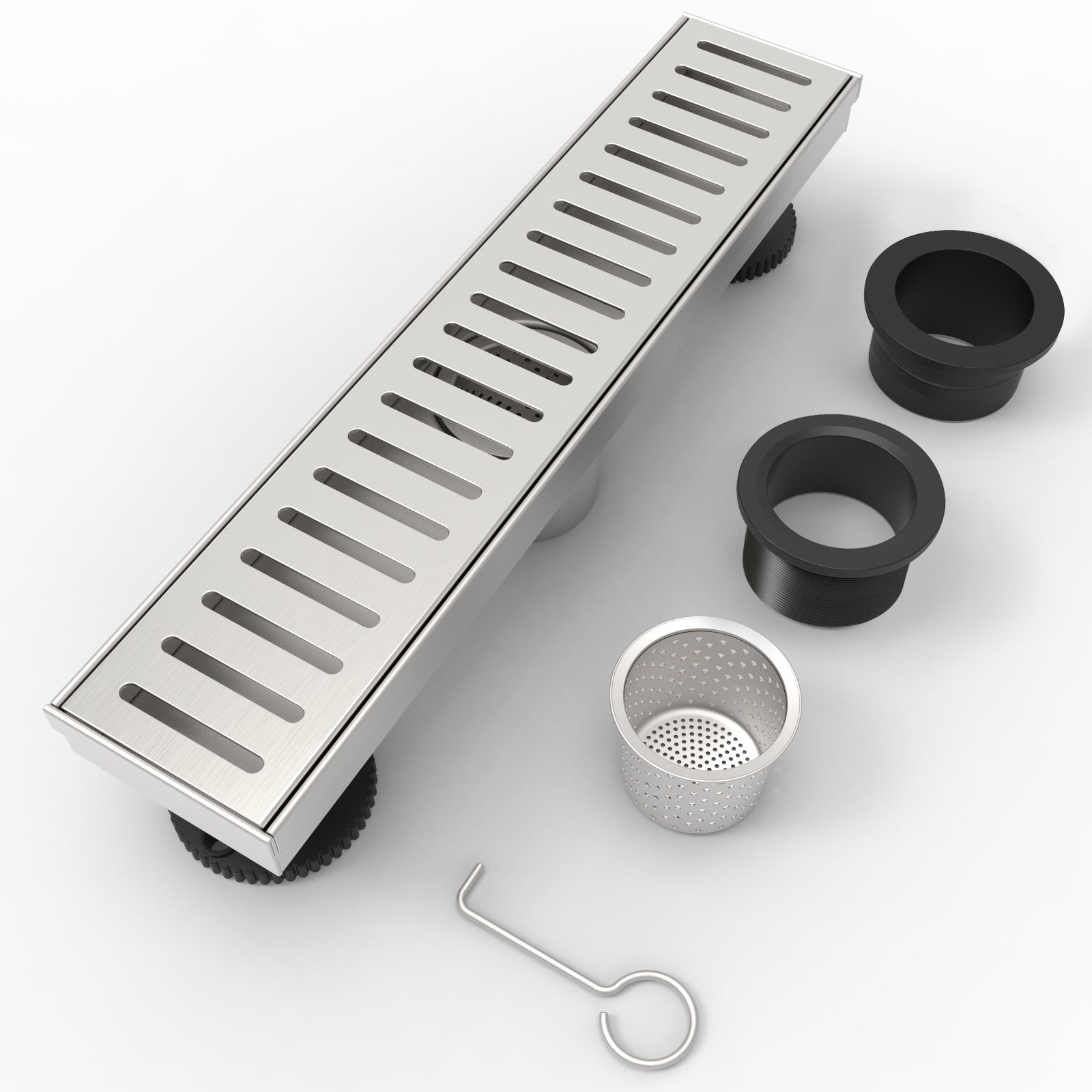 WEBANG 12 Inch Capsule Pattern Linear Shower Drain With Accessories,  Brushed Nickel